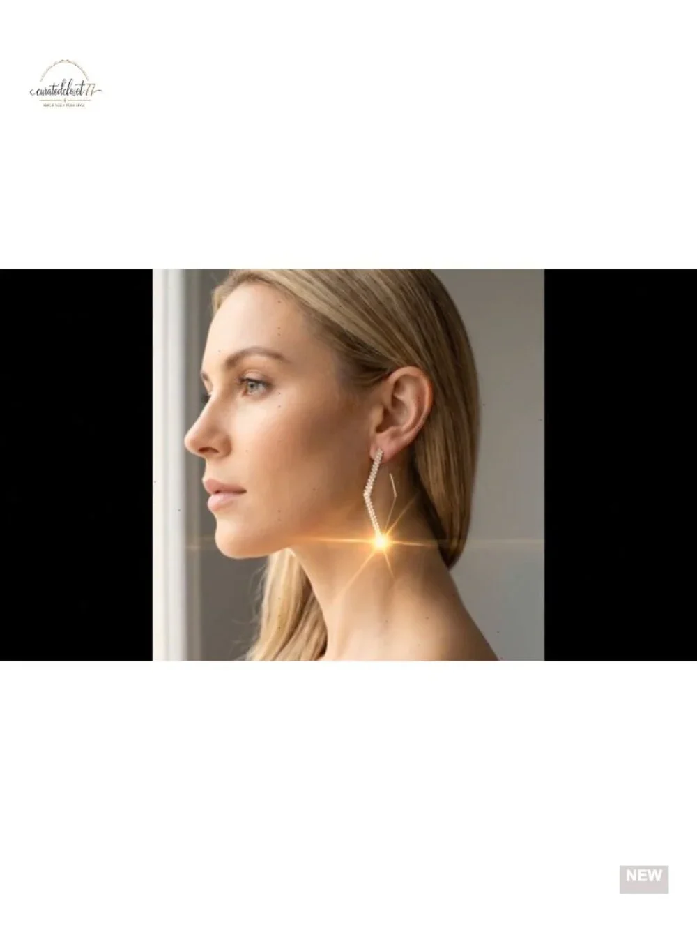 Rhinestone Geometric Hoop Stud Earrings Gold Plated Sparkly Crystal Statement